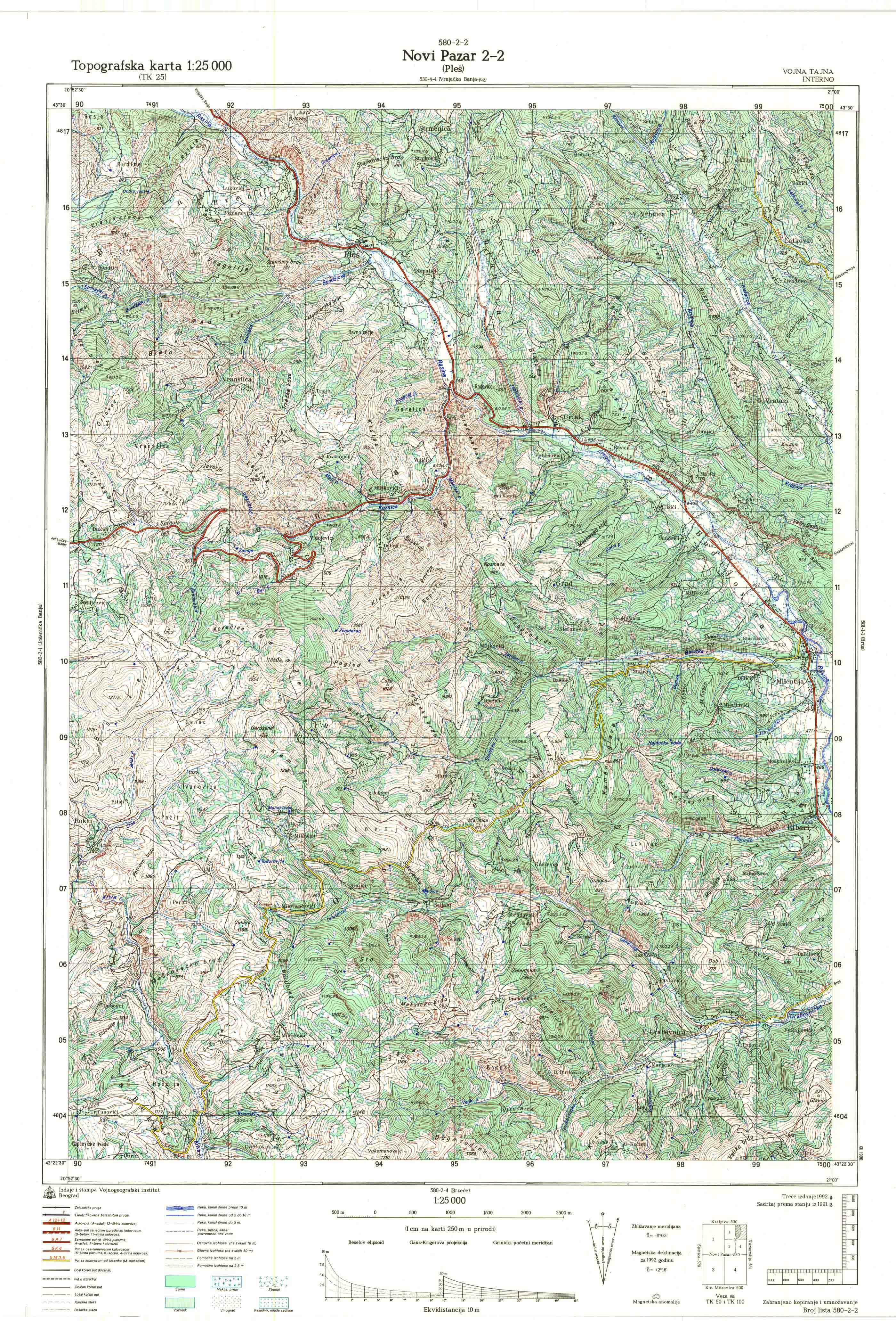  topografska karta srbije 25000 JNA  Novi Pazar